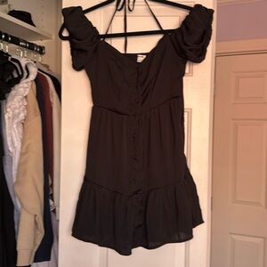 kimchi blue urban outfitters black polyester dress buttons halter dress
